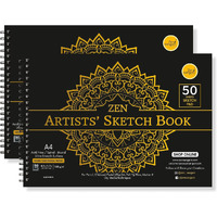 Zen Sangam Artists - Combo Pack of 2 - A4 Spiral Sketchpad Drawing Notebook - 160 GSM - Ultra Smooth Surface - Total 100 Sheets (200 Pages) - Size (21x29.7cm) - Wiro Sketchbook