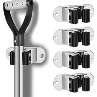 Zollyss Mop and Broom Holder Wall Mount Heavy Duty Stainless Steel Broom Holder Wall Mounted Broom Organizer Home Garden Garage Storage Rack-Multi (Pack of 4)
