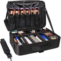 INOVERA (LABEL) Nylon Professional Cosmetic Makeup Storage Organizer Cosmetic Bag With Adjustable Compartment -Black, Large, 40 X 29 X 14 Cm, Standard