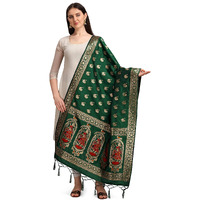 DEVANGI Women s Woven Banarasi Silk Zari Dupatta/Chunni, Width 1 Meter, Length 2.5 Meter (OM-DT-05-BGREEN)
