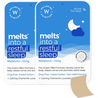 Wellbeing Nutrition Melts Restful Sleep Strips | Plant-Based Melatonin 10mg for Better Sleep & Stress Relief with Chamomile, Tagara, L-Theanine | Helps You Fall Asleep Fast | 60 Oral Thin Strips