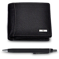 URBAN FOREST Oliver Black Leather Wallet & Pen Combo for Men