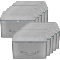 Storite 10 Pack Nylon Wardrobe Bag Underbed Moisture Proof Cloth Storage Organizer, Storage box for Clothes Saree Bags with Zippered Closure & Handle (Grey, 37x35x23 cm) Square