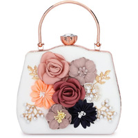 TOOBA Women Handicraft Beautiful Flower Box Clutch Bag Purse, Size 8x5 inches For Bridal, Casual, Party, Wedding (White Flower)