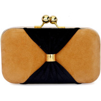 TOOBA Women Handicraft Beautiful Bling Box Clutch Bag Purse for Bridal, Casual, Wedding Bag for Women & Girls (Gold Bow)