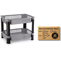 Biltoxi Multipurpose Plastic Storage Rack for Kitchen, Fruit Corner Storage Stand Basket, Countertop Kitchen Organizer Cart, Kitchen Trolley Rack (2 Layer, Silver)Rectangular