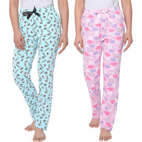 Real Basics Women s Cotton Printed Pyjama Pack of 2(RB-W-PJ-3XL-P2-S2(Chopstick+Sky)_Multicolor_3XL)
