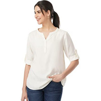 FYLTR Women's Fashion V-Neck Top with Roll-up Sleeves