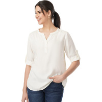 FYLTR Women's Fashion V-Neck Top with Roll-up Sleeves