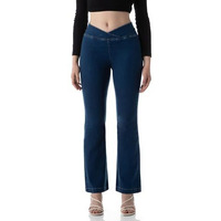INKD Women's Flared Pull-on Jeans - Mid-Rise| Enzyme Wash | Slant Waistband (INKSS24WJN-404-Denim Delight-34)