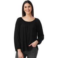 FYLTR Women's Solid Regular Fit Blouse (FYLSS23WKT-007_Black Heart L)