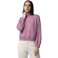 FYLTR Women's Drop Shoulder Boxy Fit Sweatshirt with Turtle Neck & Balloon Sleeve Peony Pink