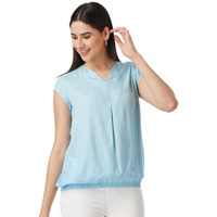 FYLTR Women's Solid Regular Fit Blouse (FYLSS23WB-024_Happy Hue Blue S)