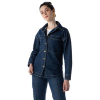 INKD Women's Cotton Blend Standard Length Denim Shacket Jacket (INKSS24WSHKT-411_Retro Blue_M)