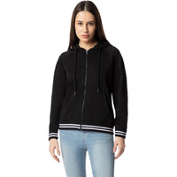 FYLTR Women's Hoodie with Stripe Rib Detail - Sporty Raglan Sleeve | Spacious Side Pockets | Full Zipper | Casual Winterwear for Women