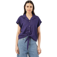 FYLTR Women's Solid Regular Fit Blouse (FYLSS23WB-015_Heavy Navy XL)