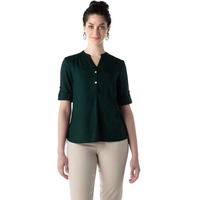 FYLTR Women's Regular Fit Blouse (FYLAW23WB-002_Emerald Green