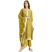 Kaari Roman Silk Womens Kurta Set (KAAAW24WSKD-78860_Elaichi Green