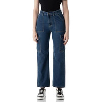 INKD Women's Elasticated Waistband Jeans with Cargo Pockets - High-Rise | 6 Pocket Styling (INKSS24WJN-403-Inkwell Indigo-32)