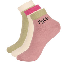 FYLTR Women's Cotton Blend Ankle Length Socks Solid Color | Pack Of 3 | Anti-Microbial | Anti-Odor (Pink,Skin,Green)