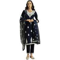 Kaari Rayon Staple 3 PCS Women Kurta Set (KAAAW24WSKD-82023_Indigo Navy _XL)