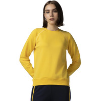 FYLTR Women's Solid Color Raglan Sweatshirt with Full Sleeve - Round Neck | Contrast Flatlock Stitch Detailing | Casual Winterwear for Women Mellow Yellow
