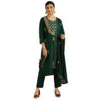 Kaari Roman Silk Womens Kurta Set (KAAAW24WSKD-70019_Royal Emerald_S)