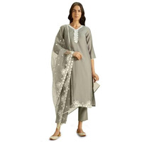Kaari Roman Silk Womens Kurta Set (KAAAW24WSKD-78860_Ghazal Grey