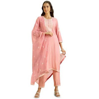 Kaari Rayon Staple 3 PCS Women Kurta Set (KAAAW24WSKD-82022_Kumud Pink _L)