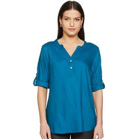 FYLTR Women's Fashion V-Neck Top with Roll-up Sleeves