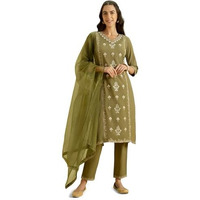 Kaari Rayon Staple 3 PCS Women Kurta Set (KAAAW24WSKD-82020_Mehendi Green_S)