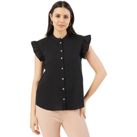 FYLTR Women's Solid Regular Fit Blouse (FYLSS23WB-013_Black Heart S)