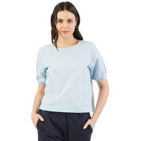 FYLTR Women's Solid Regular Fit Blouse (FYLSS23WB-010_Happy Hue Blue XL)