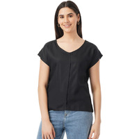 FYLTR Women's Solid Regular Fit Blouse (FYLSS23WB-019_Black Heart M)