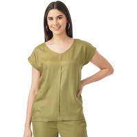 FYLTR Women's Solid Regular Fit Blouse (FYLSS23WB-019_Alive Olive L)