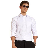 FYLTR Men's Slim Fit Shirt - Dobby Self Design | Full Sleeve | Functional Patch Pocket | White Formal Shirts for Men