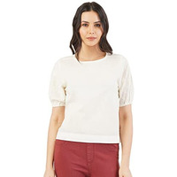 FYLTR Women's Solid Regular Fit Blouse (FYLSS23WB-010_Ivory White XL)