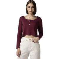 FYLTR Women's Casual Scoop Neck Henley T-Shirt - Full Sleeves | Fitted Length