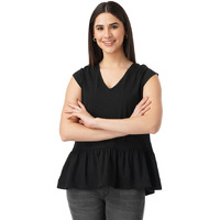 FYLTR Women's Solid Regular Fit Blouse (FYLSS23WKT-001_Black Heart M)