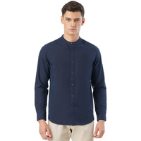 FYLTR Men's Solid Slim Fit 100% Cotton, Linen Look Casual Shirt Cool Blue