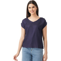 FYLTR Women's Solid Regular Fit Blouse (FYLSS23WB-018_Heavy Navy S)