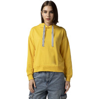 FYLTR Women's Casual Hoodie with Stripe Tape - Rib Hem & Cuff | Drop Shoulder | Casual Winterwear for Women Mellow Yellow