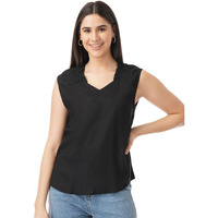FYLTR Women's Solid Regular Fit Blouse (FYLSS23WB-023_Black Heart M)