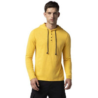 FYLTR Men's Casual Hoodie T-Shirt - Contrast Drawstring | Metal Button Accents | Casual Winterwear for Men Mellow Yellow