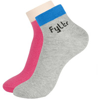 FYLTR Women's Cotton Blend Ankle Length Socks Solid Color | Pack Of 2 | Anti-Microbial | Anti-Odor (Grey-Tastic-Raspberry Rave), Pink,Grey