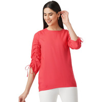 FYLTR Women's Solid Regular Fit Blouse (FYLSS23WB-016_Ruby Red M)