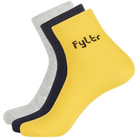 FYLTR Men's Cotton Blend Ankle Length Socks Solid Color | Pack Of 3 | Anti-Microbial | Anti-Odor (Yellow,Black,Grey)