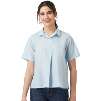 FYLTR Women's Solid Regular Fit Shirt (FYLSS23WB-012_Happy Hue Blue L)