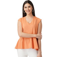 FYLTR Women's Solid Regular Fit Blouse (FYLSS23WKT-001_Strange Orange XL)