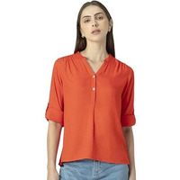 FYLTR Women's Checkered Regular Fit Blouse (FYLAW23WB-002_Marigold Glow XL)
